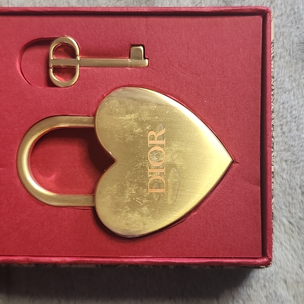 NEW Dior Gold Heart Padlock and Key Set still In Plastic Covering